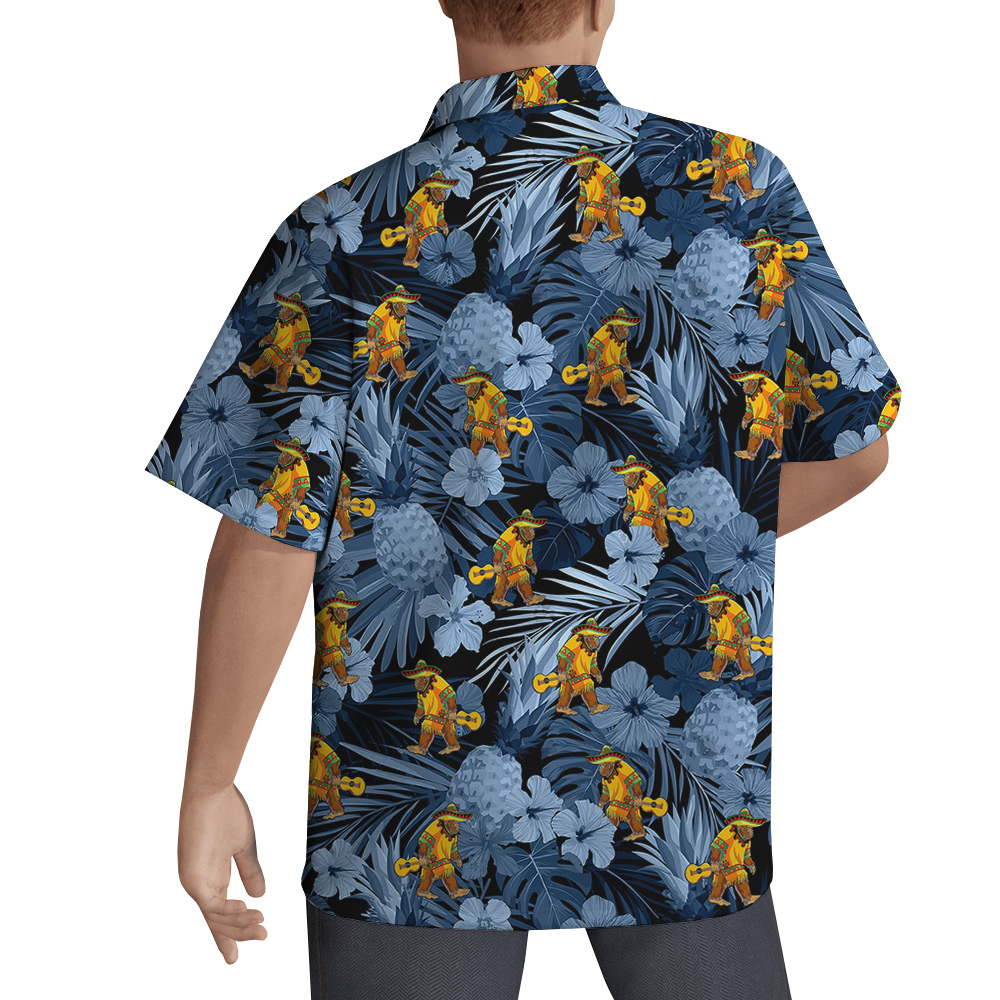 Funny Mexican Bigfoot Tropical Pineapple Blue Hawaiian Shirt