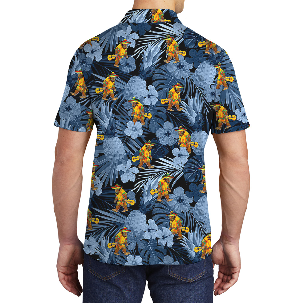 Mexican Bigfoot Tropical Blue Hawaiian Polo Shirt For Men