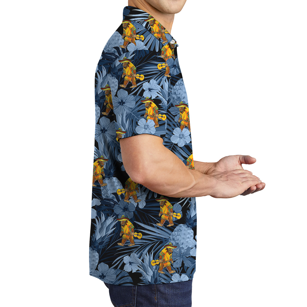 Mexican Bigfoot Tropical Blue Hawaiian Polo Shirt For Men