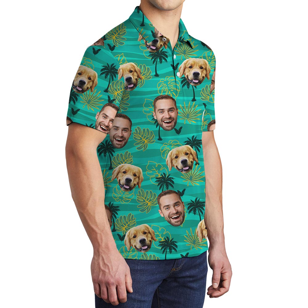 Custom Face Dog And Owner Men's Hawaiian Polo Shirt