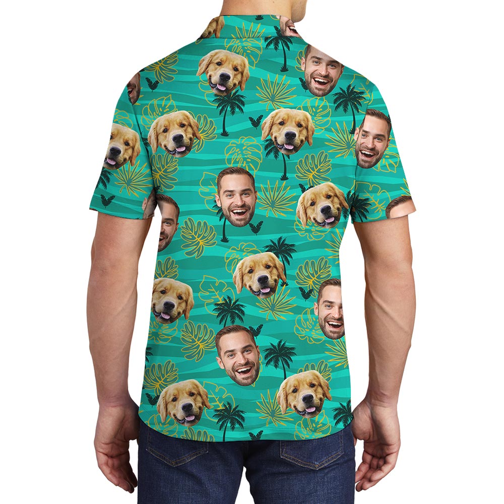 Custom Face Dog And Owner Men's Hawaiian Polo Shirt