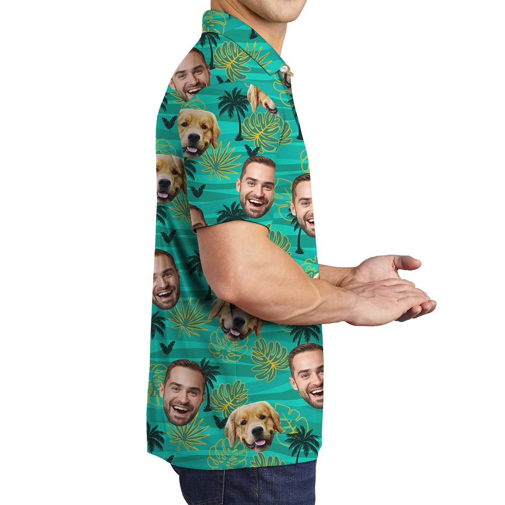 Custom Face Dog And Owner Men's Hawaiian Polo Shirt