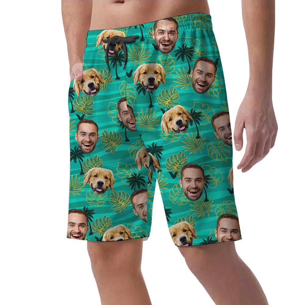 Funny Personalized Faces Men's Beach Shorts Hawaiian