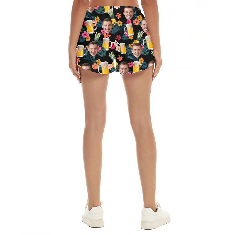Funny Beer Party Women's Hawaiian Shorts With Faces