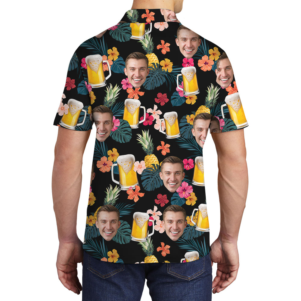 Tropical Men's Polo Shirt With Custom Face And Beer Print
