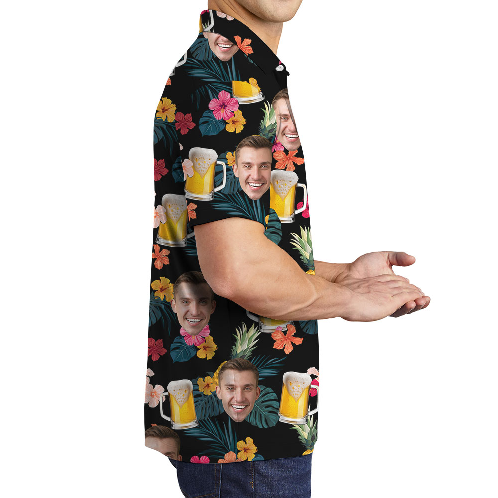 Tropical Men's Polo Shirt With Custom Face And Beer Print