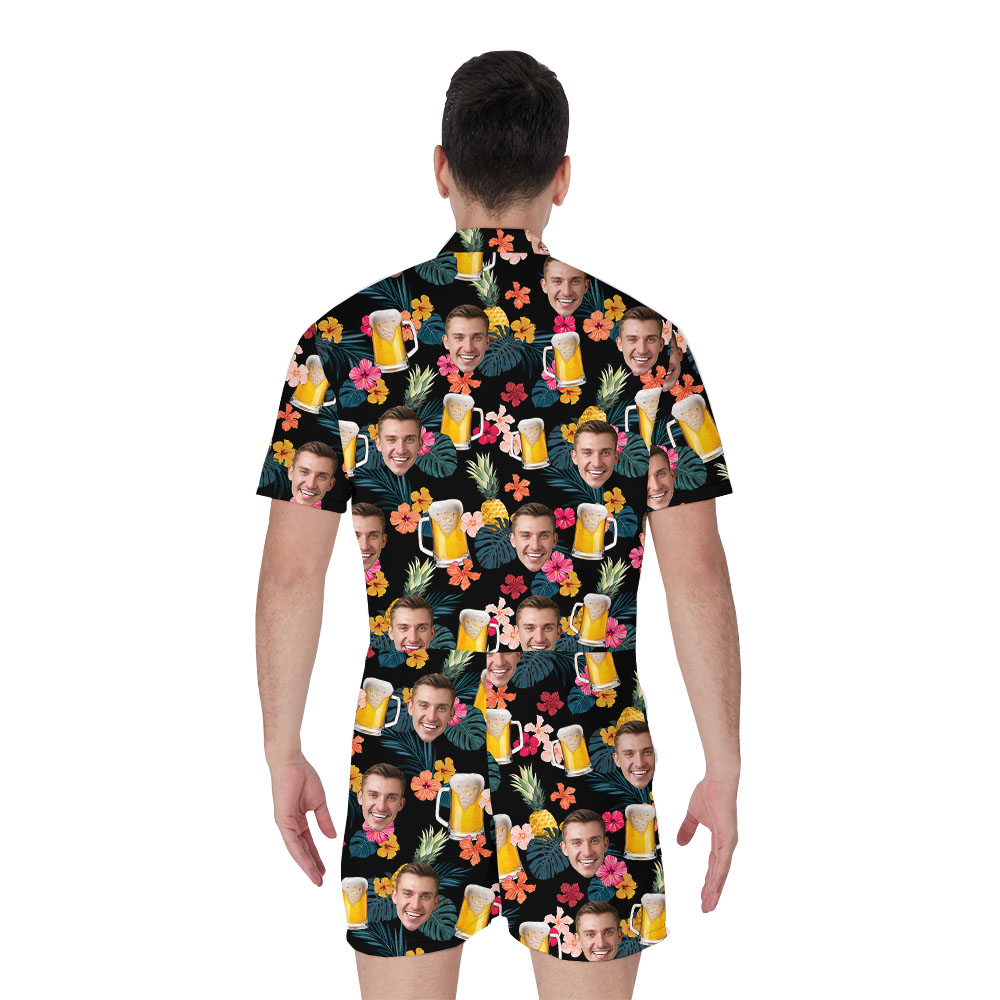 Custom Face Hibiscus Male One-Piece With Beer Print