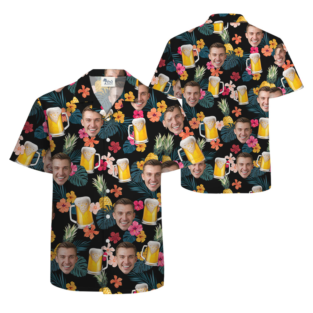 Custom Face And Beer Mug Tropical Shirt For Men