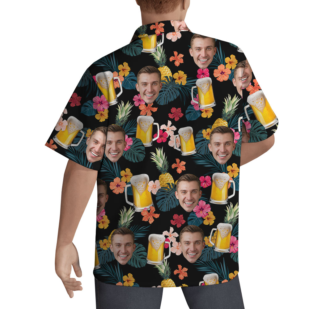Custom Face And Beer Mug Tropical Shirt For Men