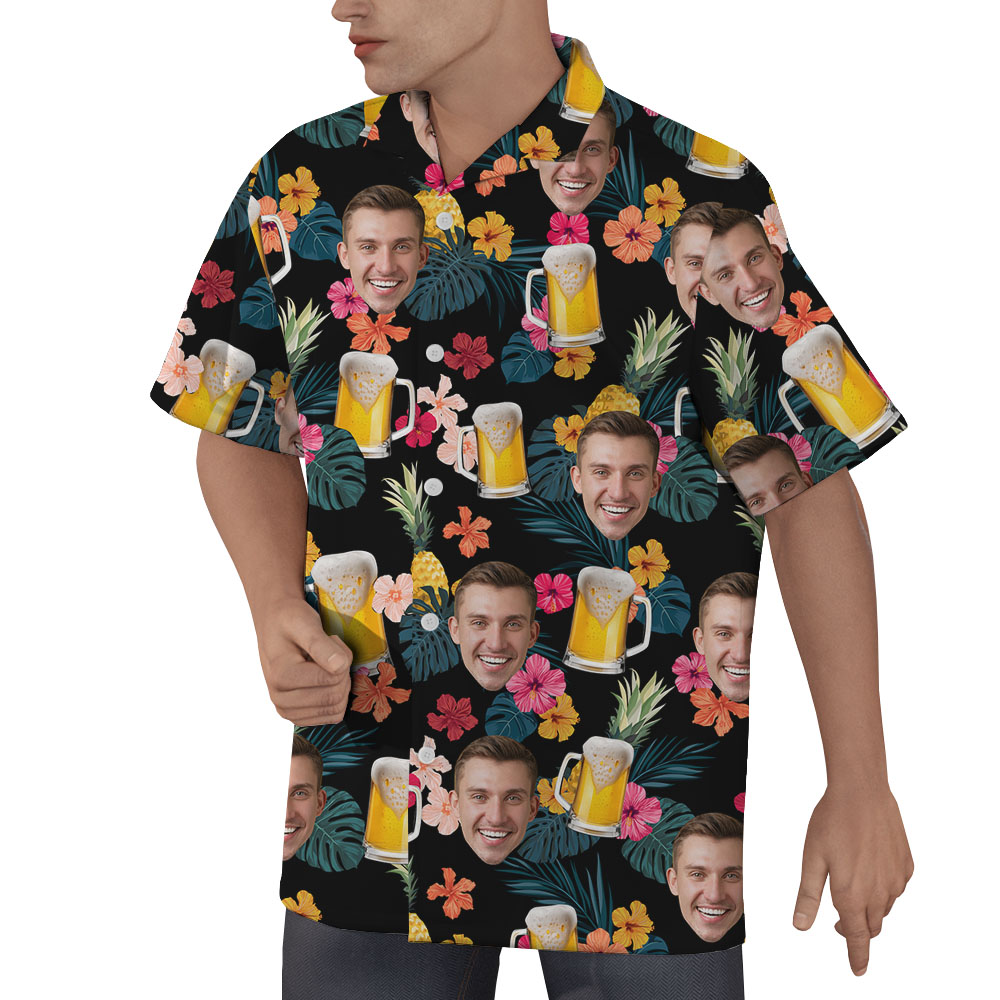Custom Face And Beer Mug Tropical Shirt For Men