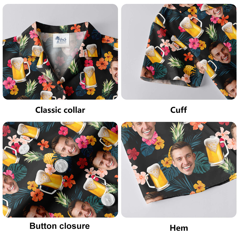 Custom Face And Beer Mug Tropical Shirt For Men