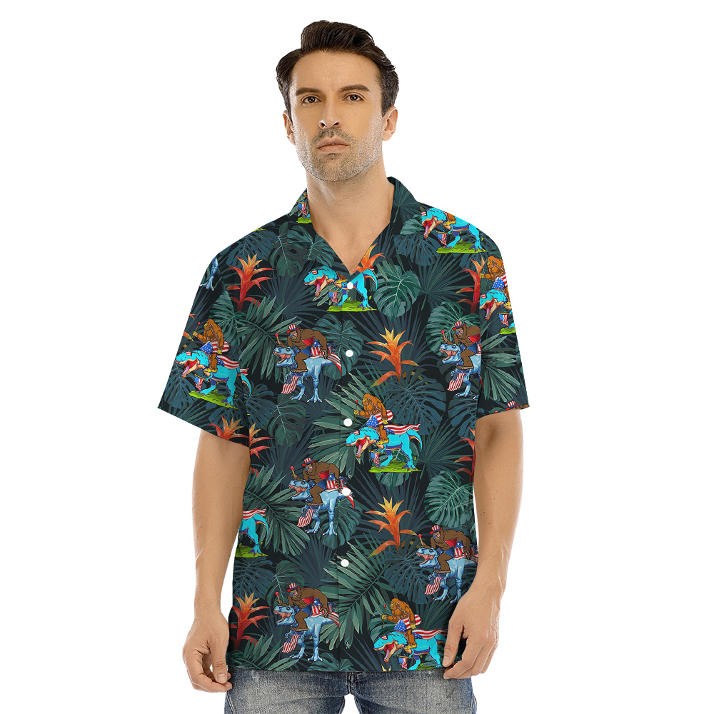 Funny Bigfoot Dinosaur Family Matching Tropical Hawaiian Outfits