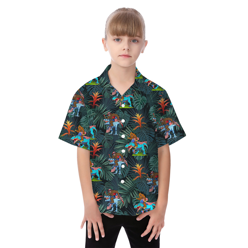 Funny Bigfoot Dinosaur Family Matching Tropical Hawaiian Outfits