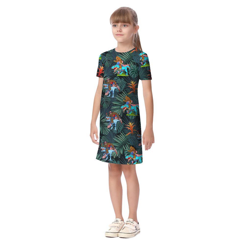 Funny Bigfoot Dinosaur Family Matching Tropical Hawaiian Outfits