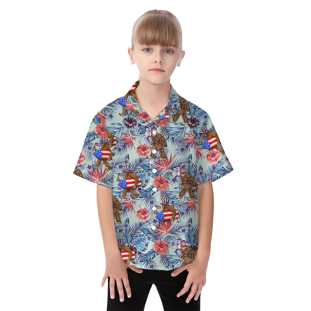Funny 4th Of July Bigfoot Floral Matching Family Hawaiian Outfits