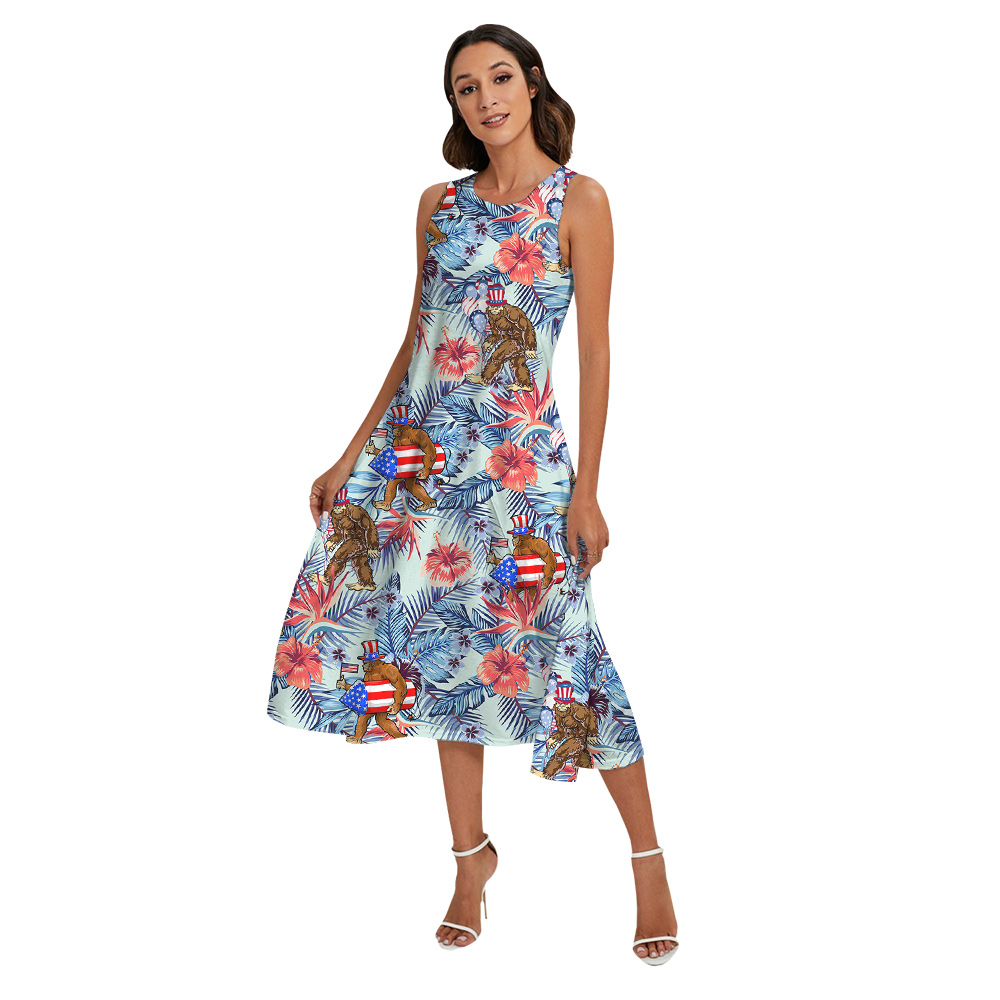 Funny 4th Of July Bigfoot Floral Matching Family Hawaiian Outfits