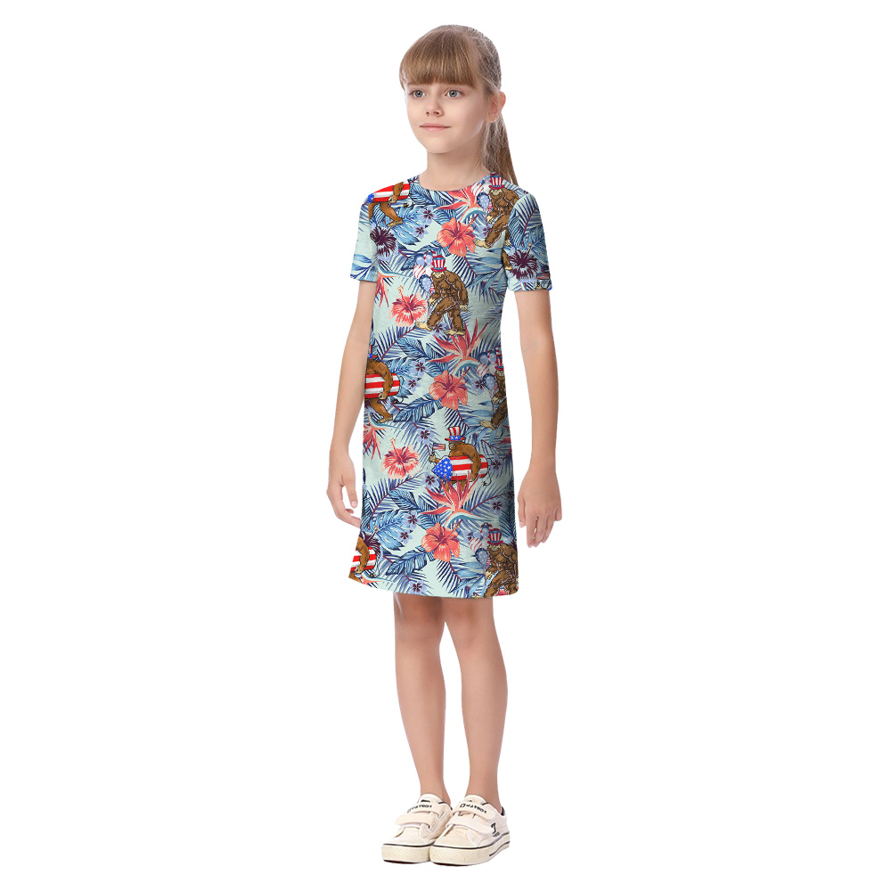 Funny 4th Of July Bigfoot Floral Matching Family Hawaiian Outfits