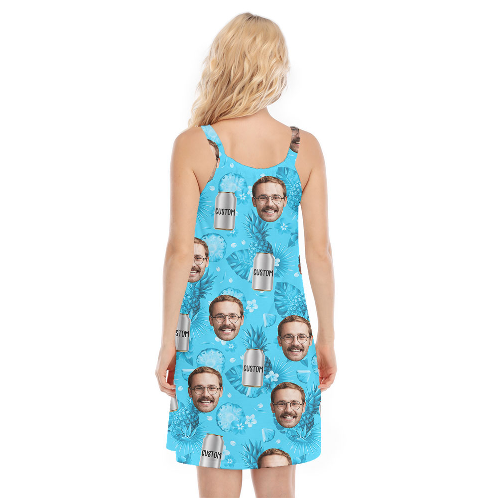 Hilarious Custom Face And Beer Can Blue Cami Dress