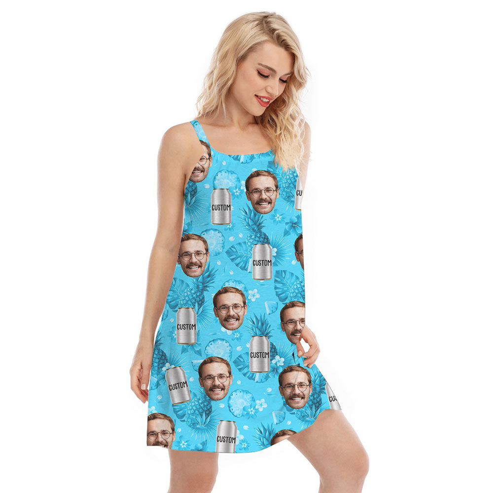 Hilarious Custom Face And Beer Can Blue Cami Dress