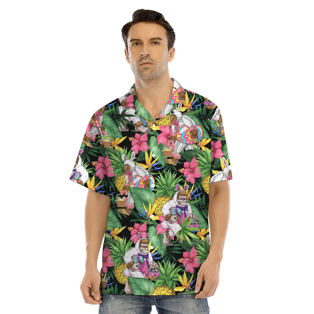 Funny Bigfoot Easter Tropical Family Matching Hawaiian Shirts