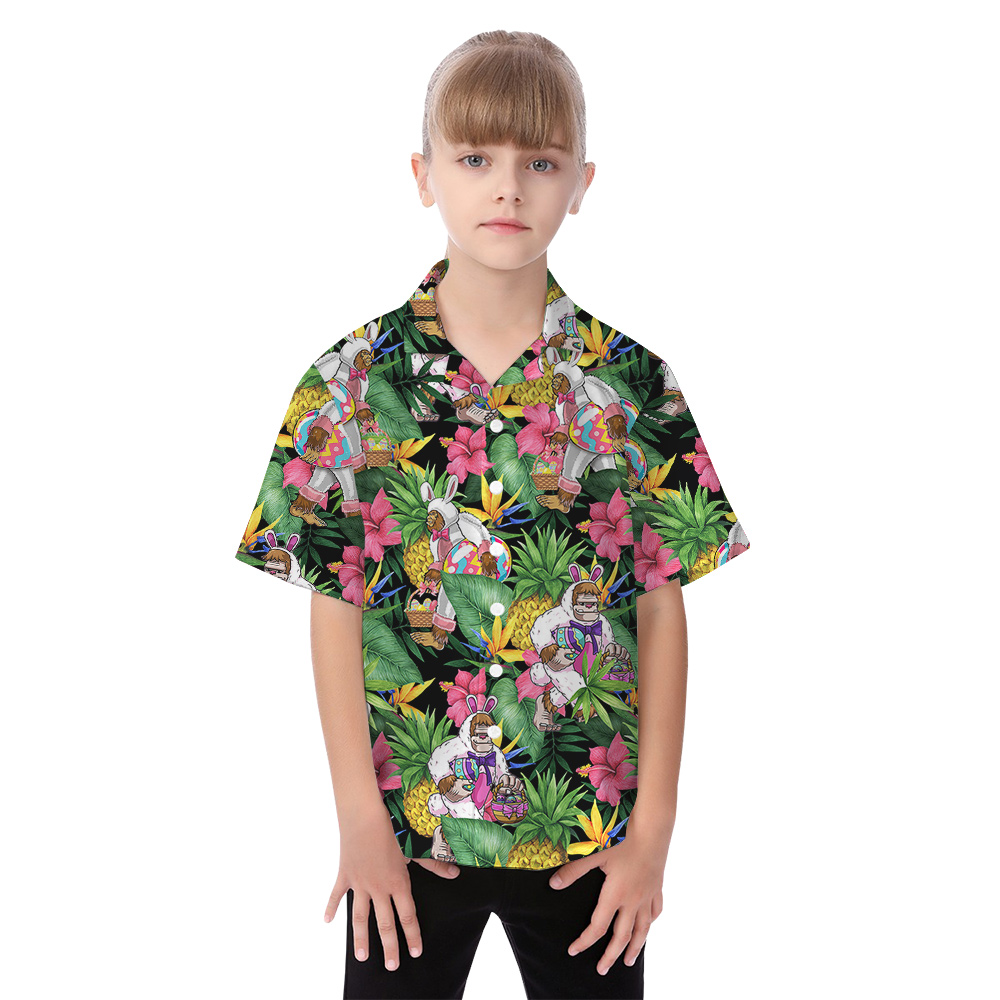 Funny Bigfoot Easter Tropical Family Matching Hawaiian Shirts