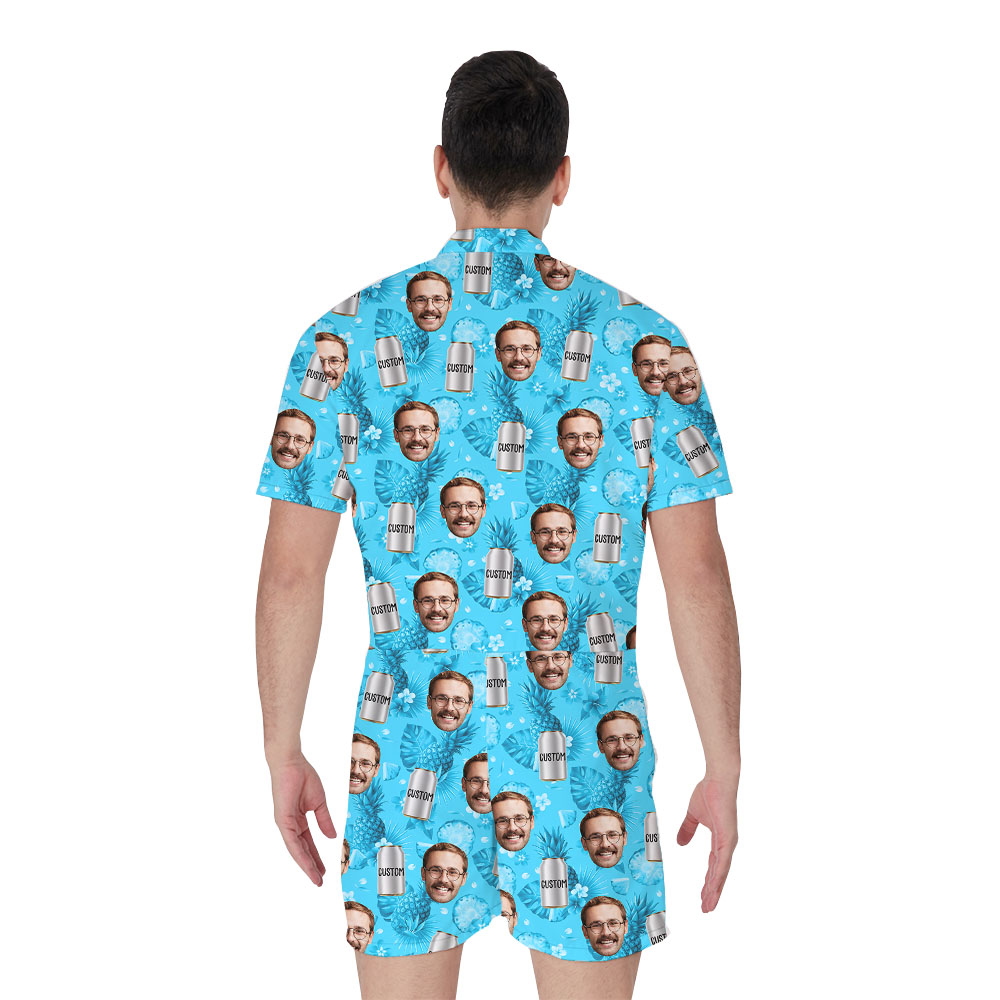 Unique Beer Can And Face Custom Blue Male Jumpsuit