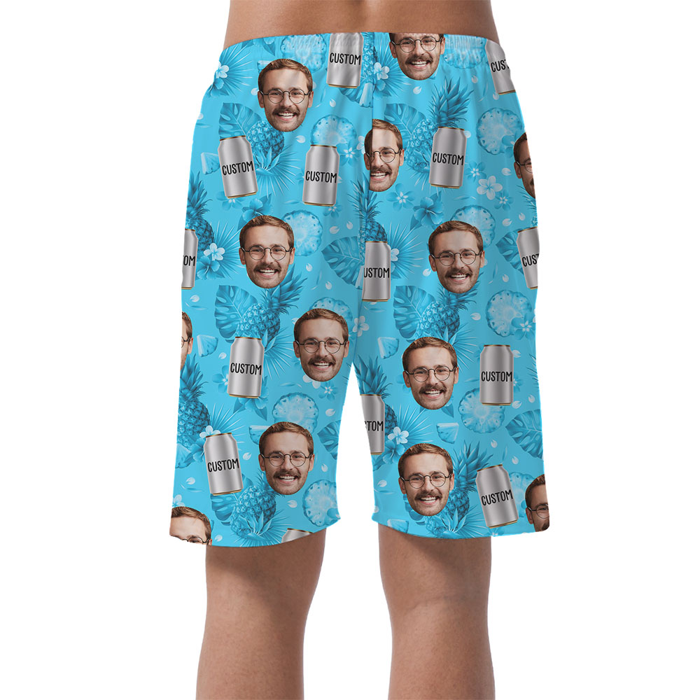 Personalized Beer Can And Face Blue Men's Shorts