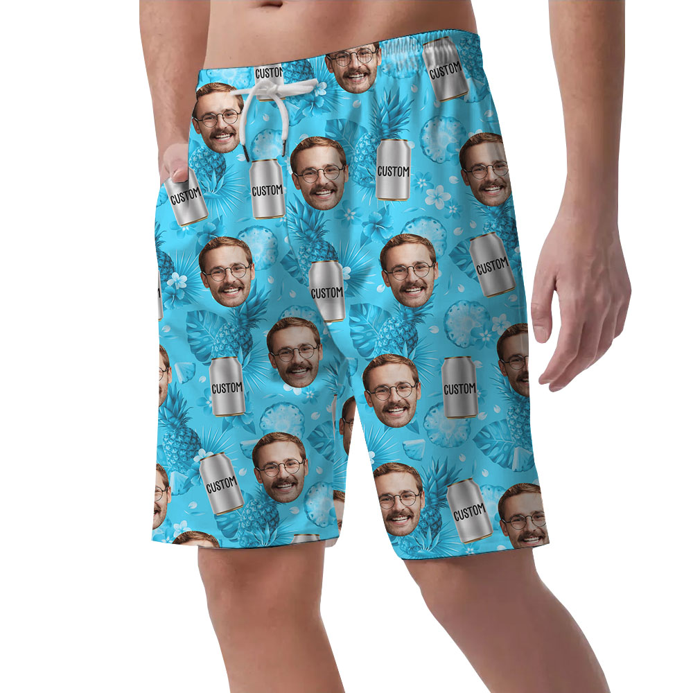 Personalized Beer Can And Face Blue Men's Shorts