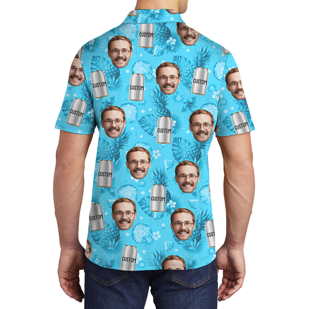 Custom Beer Can And Face Blue Polo Shirt For Men
