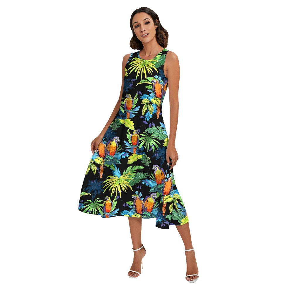 Tropical Parrots Matching Hawaiian Shirt And Dress For Family
