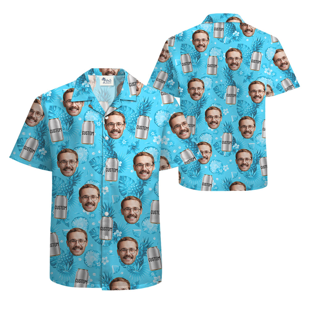 Cold Beer Blue Button Up Shirt With Custom Face