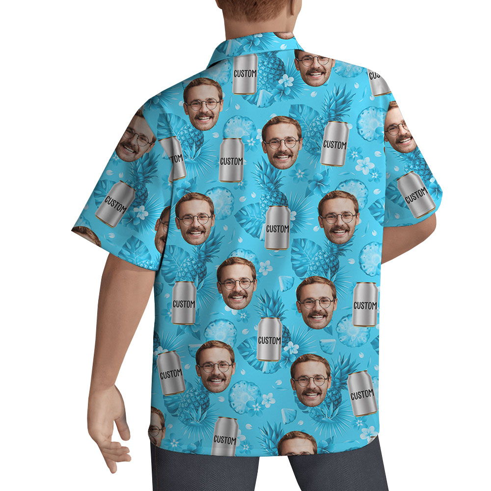 Cold Beer Blue Button Up Shirt With Custom Face