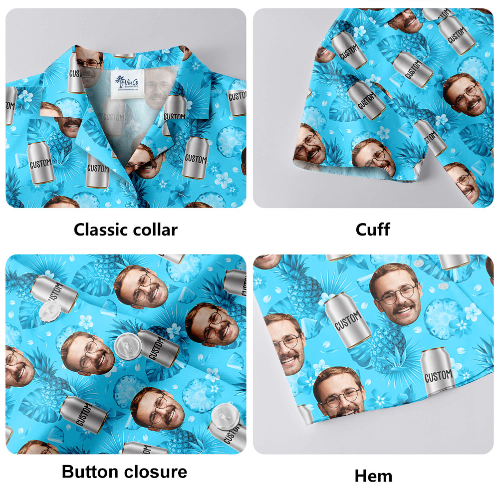 Cold Beer Blue Button Up Shirt With Custom Face