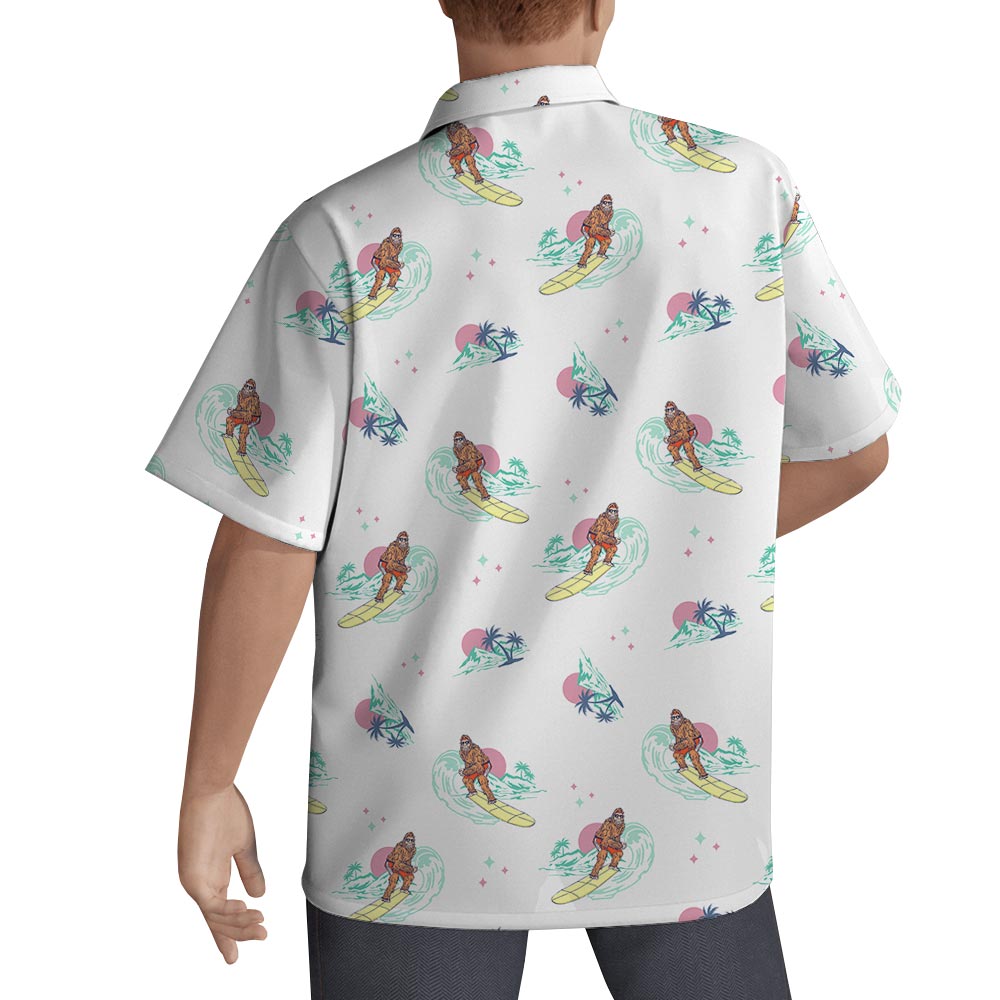Bigfoot Surfing Palm Tree Men's Hawaiian Shirt
