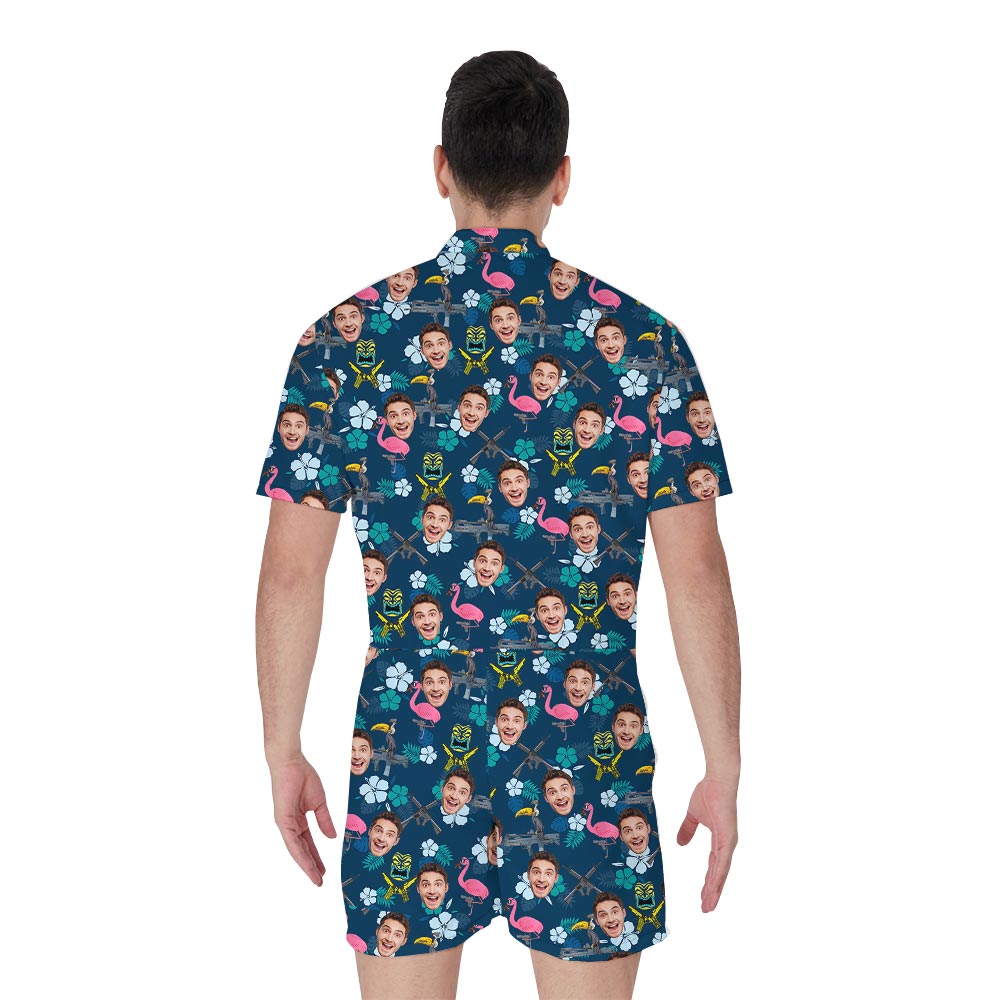 Custom Face Hawaiian Flamingo Romper Men