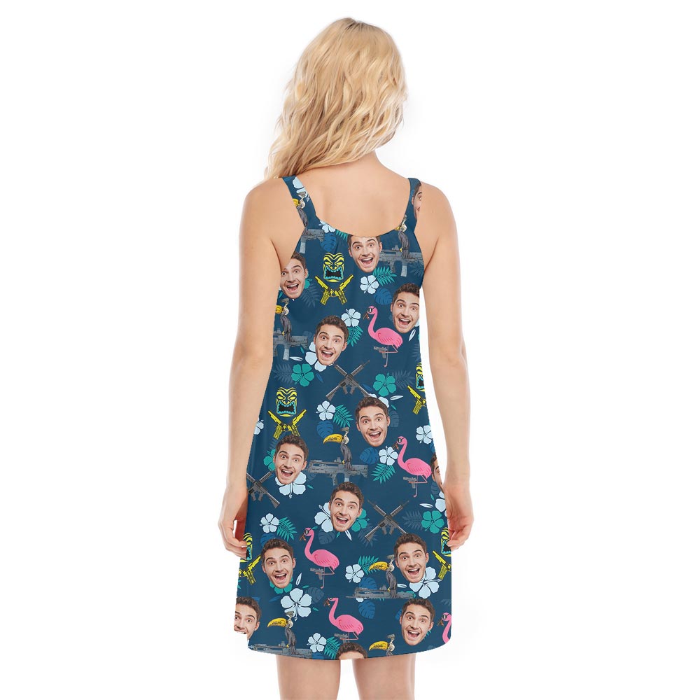 Flamingo Hawaiian Women Custom Face Cami Dress