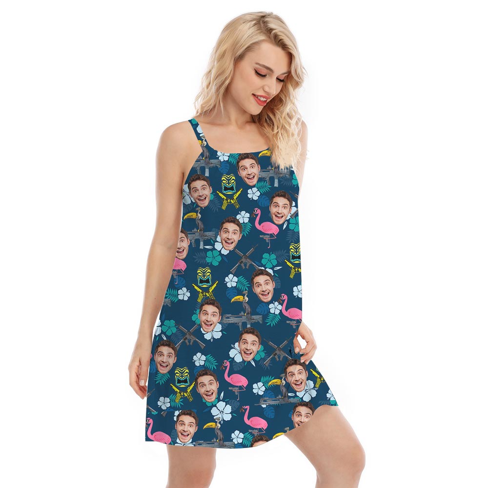 Flamingo Hawaiian Women Custom Face Cami Dress