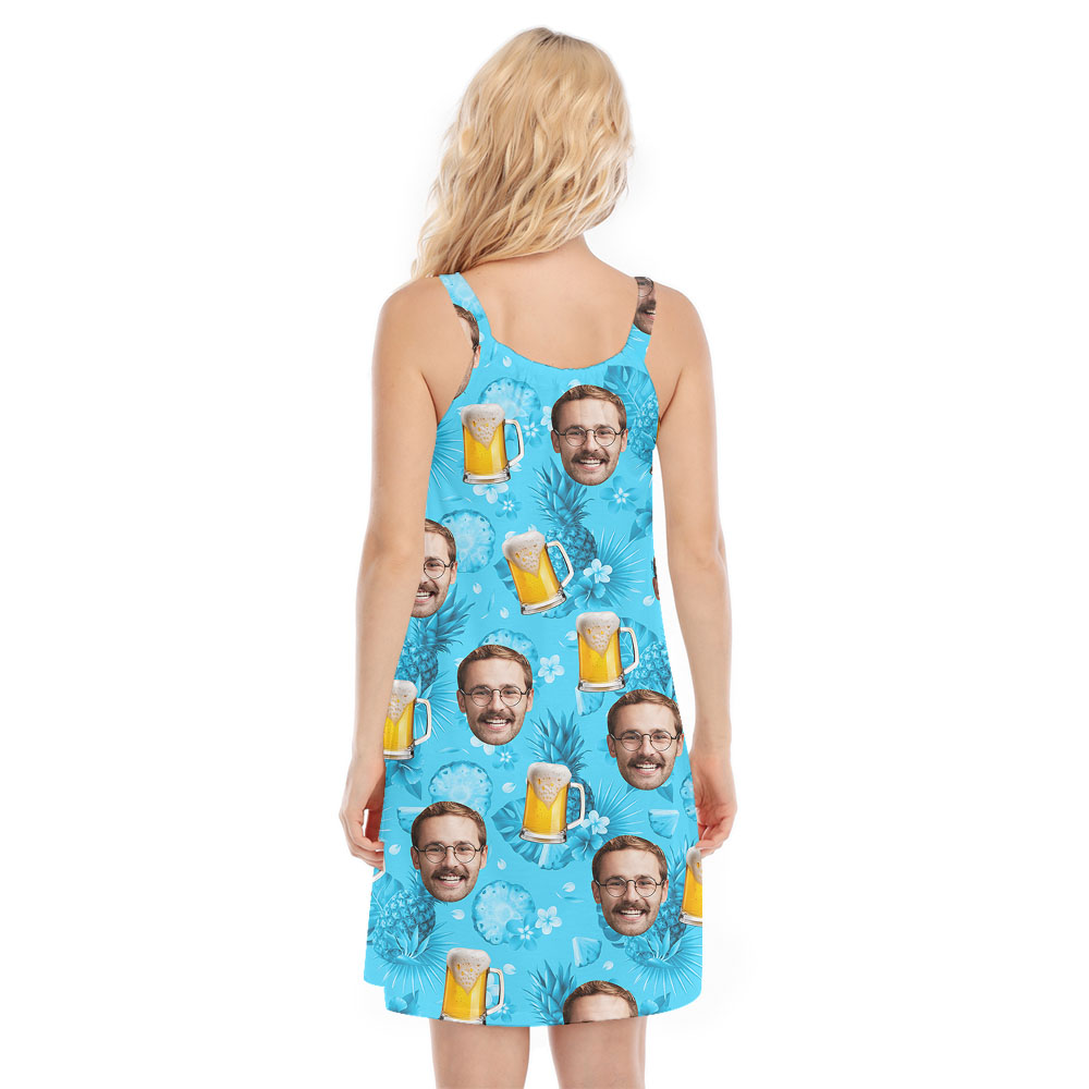 Beer Custom Face Blue Cami Dress For Women