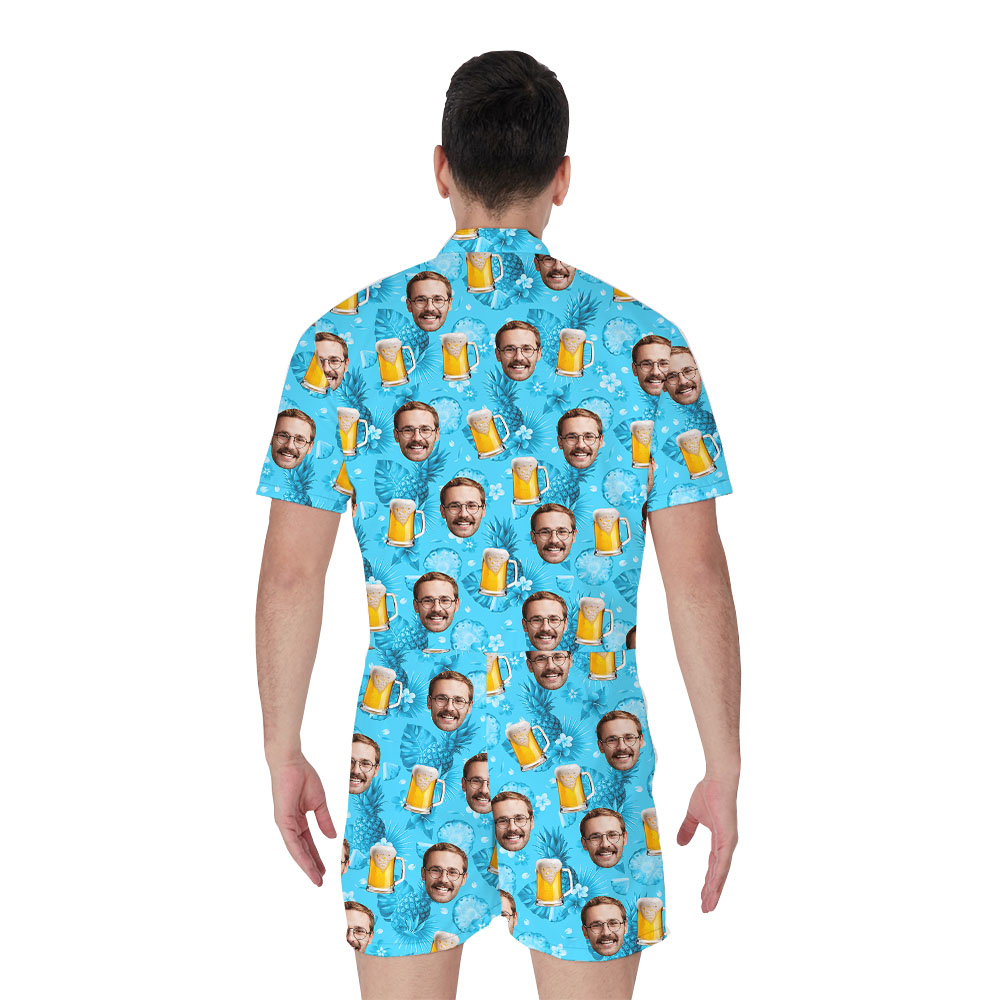 Blue Beer Mug And Custom Face Men's Romper Blue