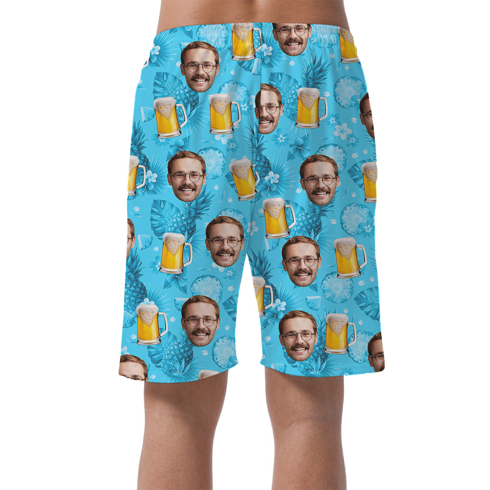 Beer Mug Pattern Hawaiian Men's Shorts With Faces