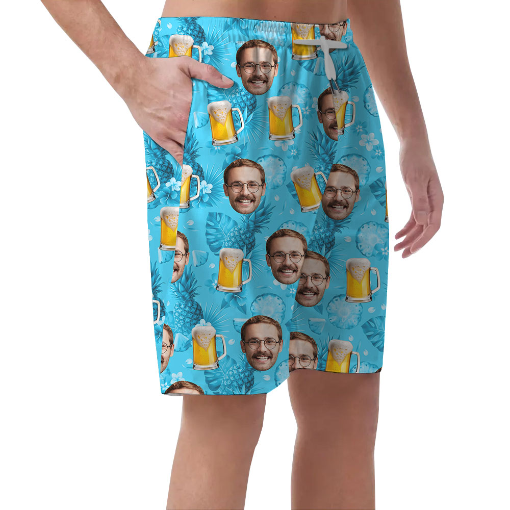 Beer Mug Pattern Hawaiian Men's Shorts With Faces