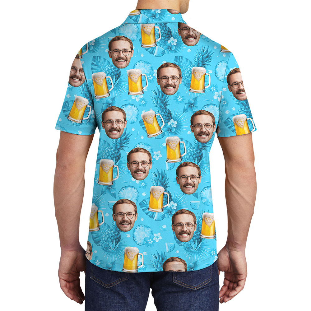 Beer Lover Hawaiian Polo Shirt With Custom Face