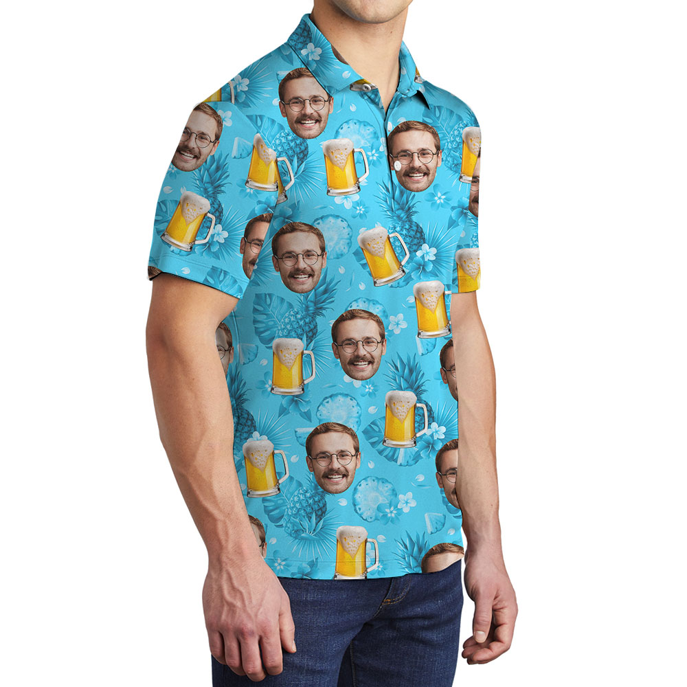 Beer Lover Hawaiian Polo Shirt With Custom Face