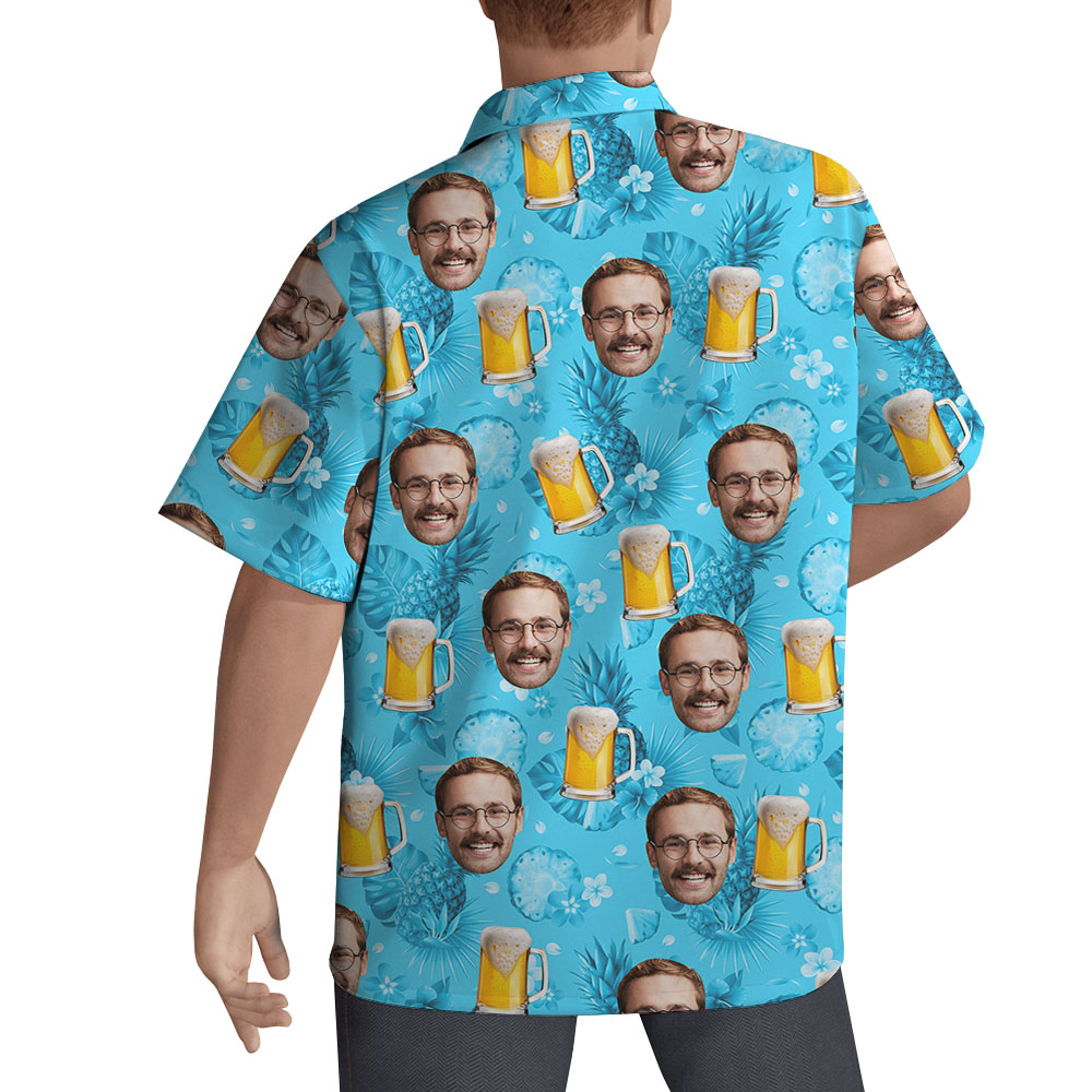 Cool Beer Custom Face Blue Hawaiian Shirt For Men