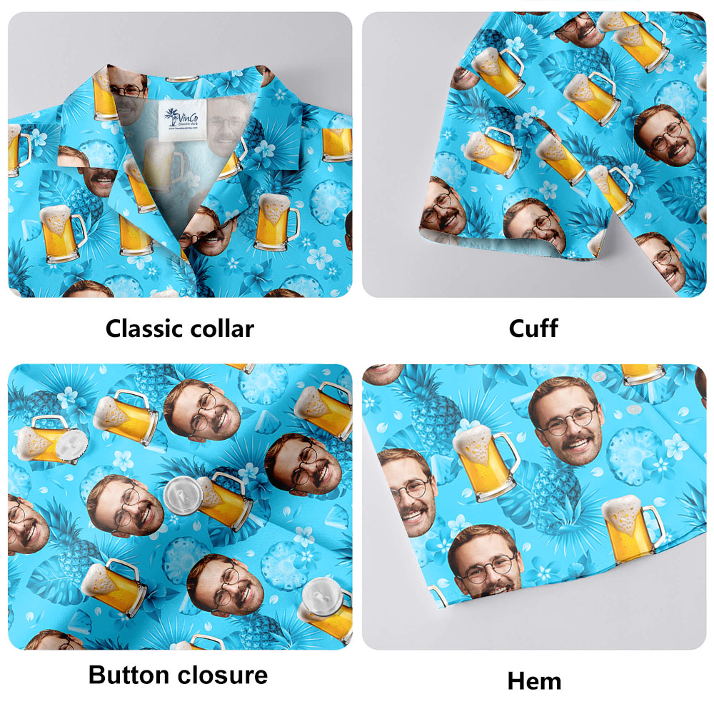 Cool Beer Custom Face Blue Hawaiian Shirt For Men