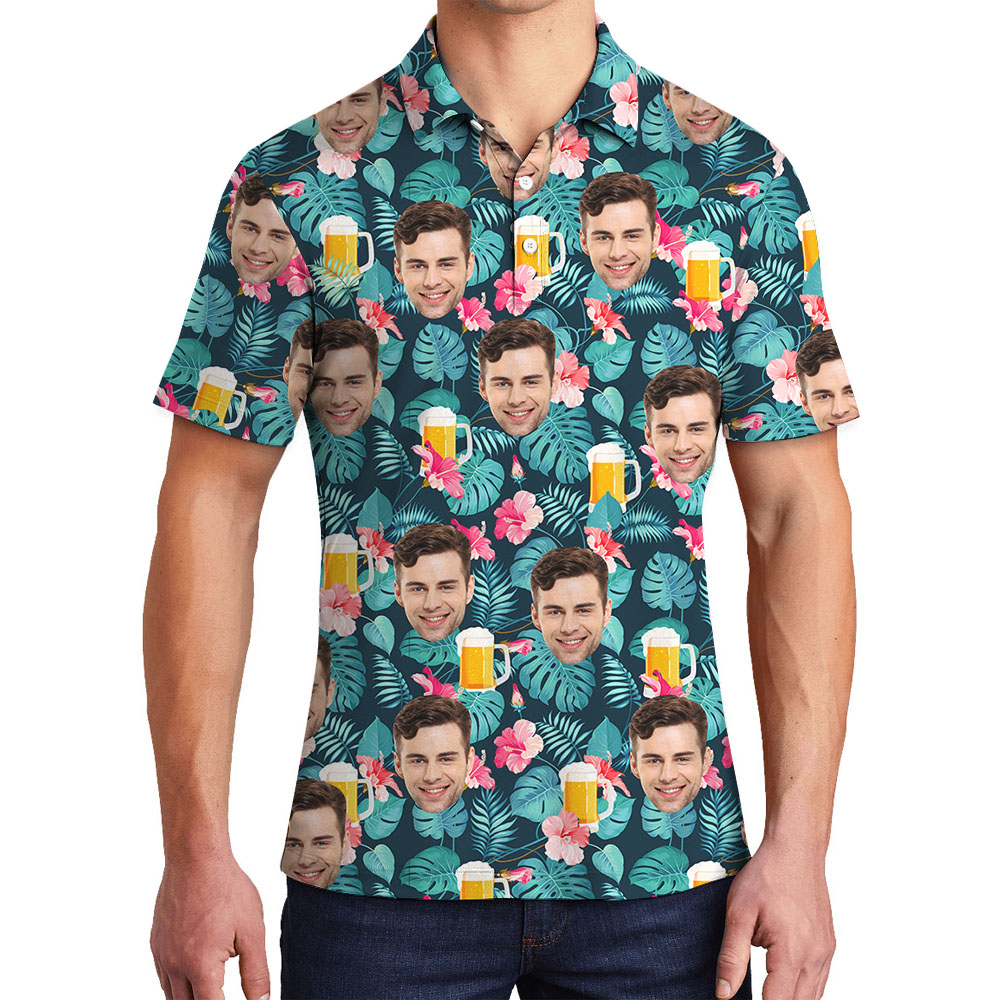 Hawaiian Beer Print Hibiscus Polo for Men - variant image 1