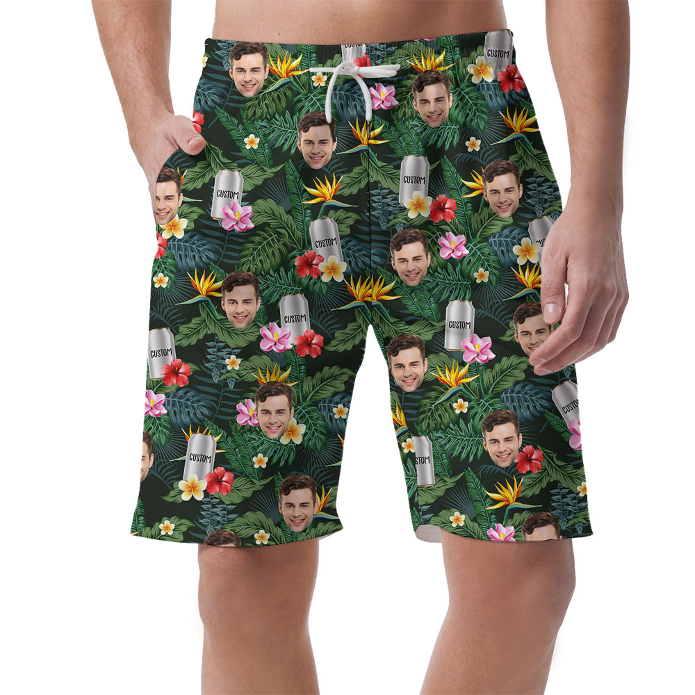 Custom Face And Beer Can Tropical Men's Shorts - variant image 1