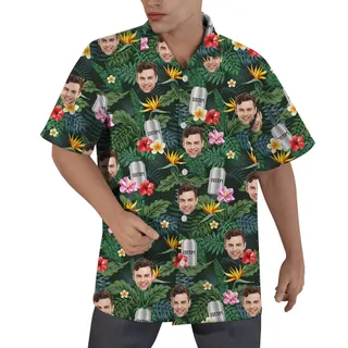 Men's Beer Print Aloha Shirt With Multiple Face