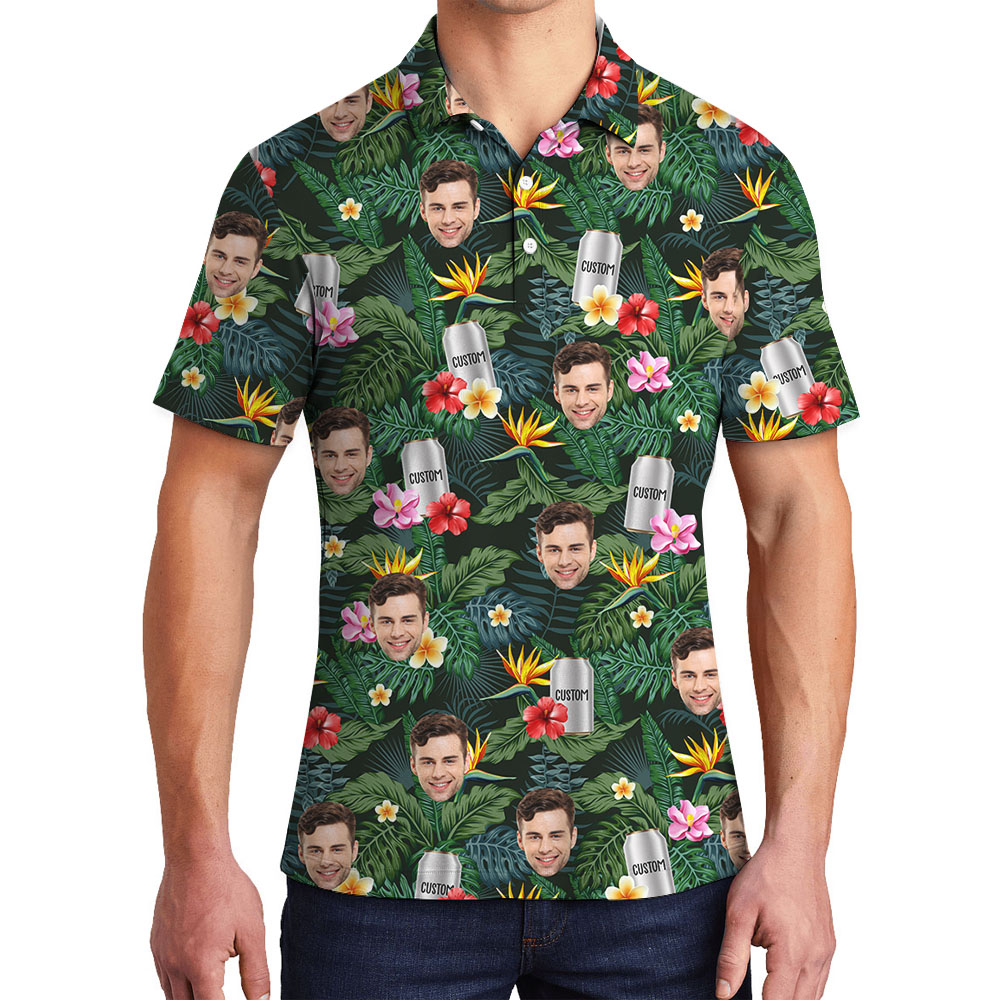 Unique Beer Print Aloha Polo Shirt With Custom Face - variant image 1