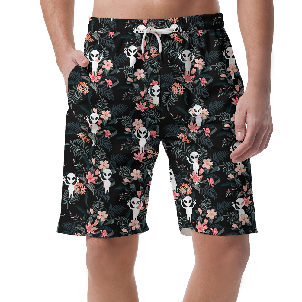 Cool Alien Saying Hi Men's Beach Shorts - variant image 1